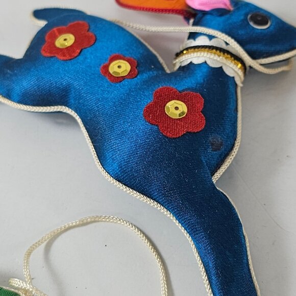 Vintage Chinese Silk Satin Embroidered Reindeer Christmas Ornaments Set Of 8 - Picture 6 of 9